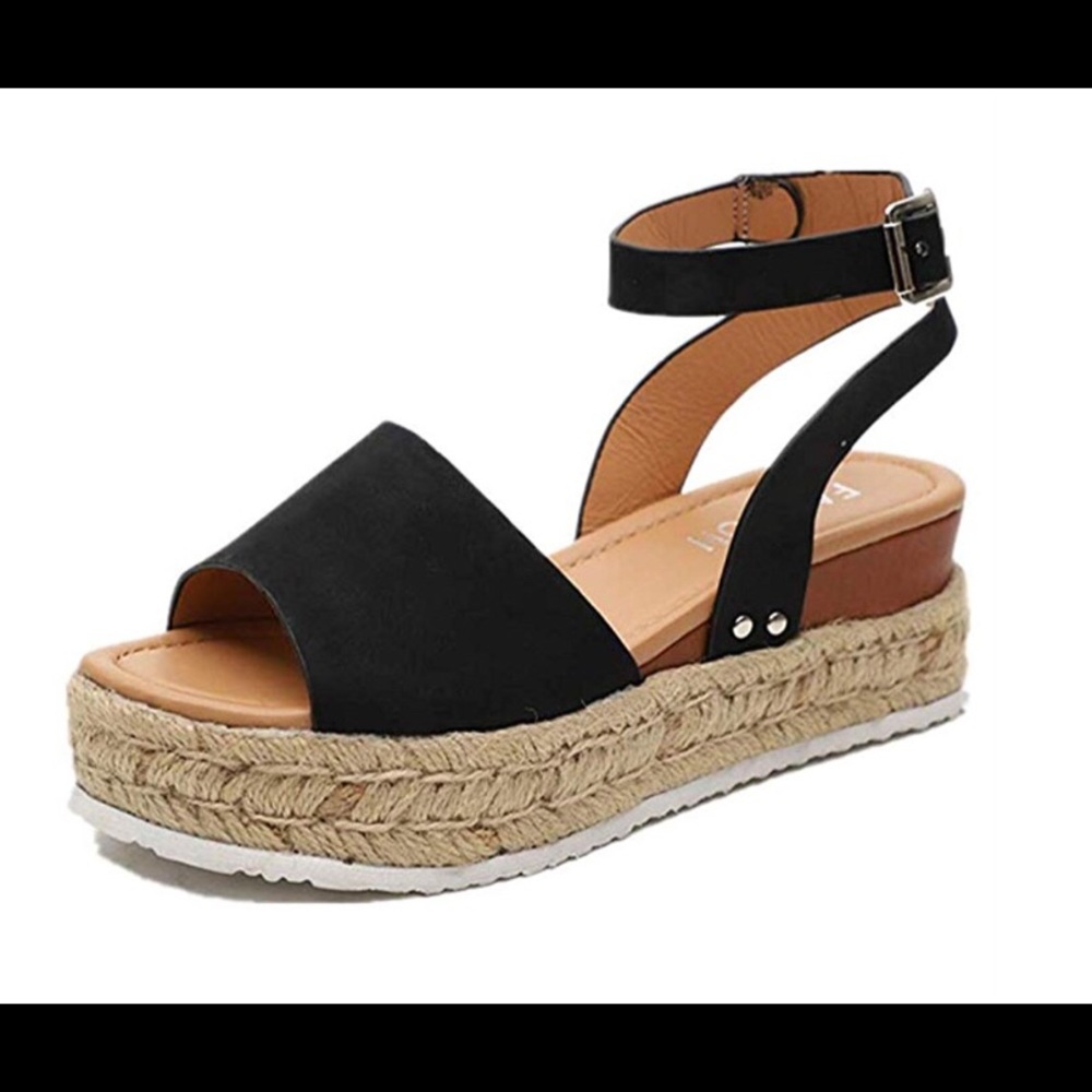 Comeon Black Espadrilles Wedge Sandals. Size 8.5